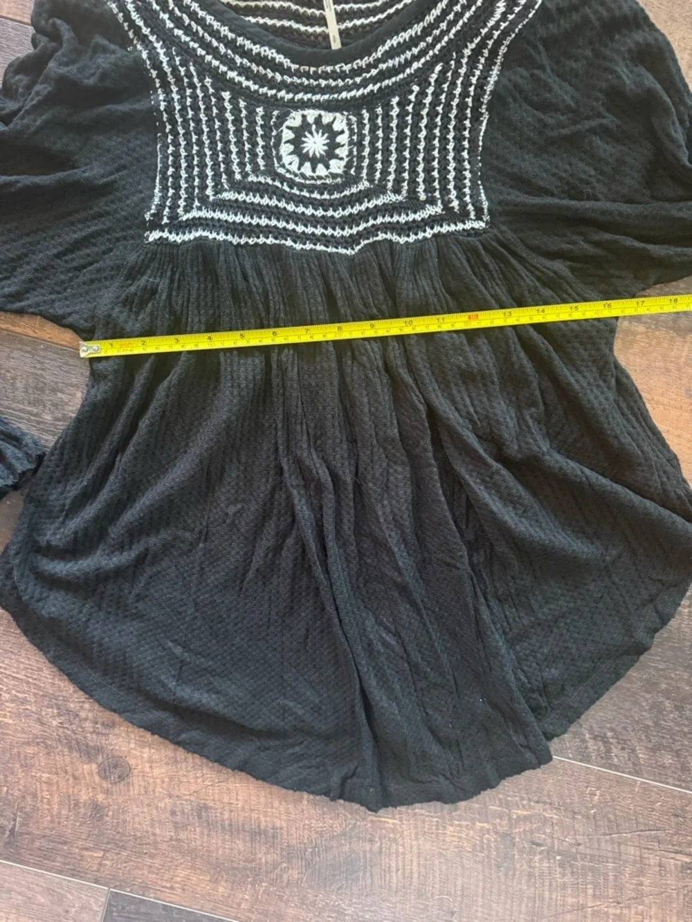 Free People Black Embroidered Boho Top Crochet Yoke Babydoll Small